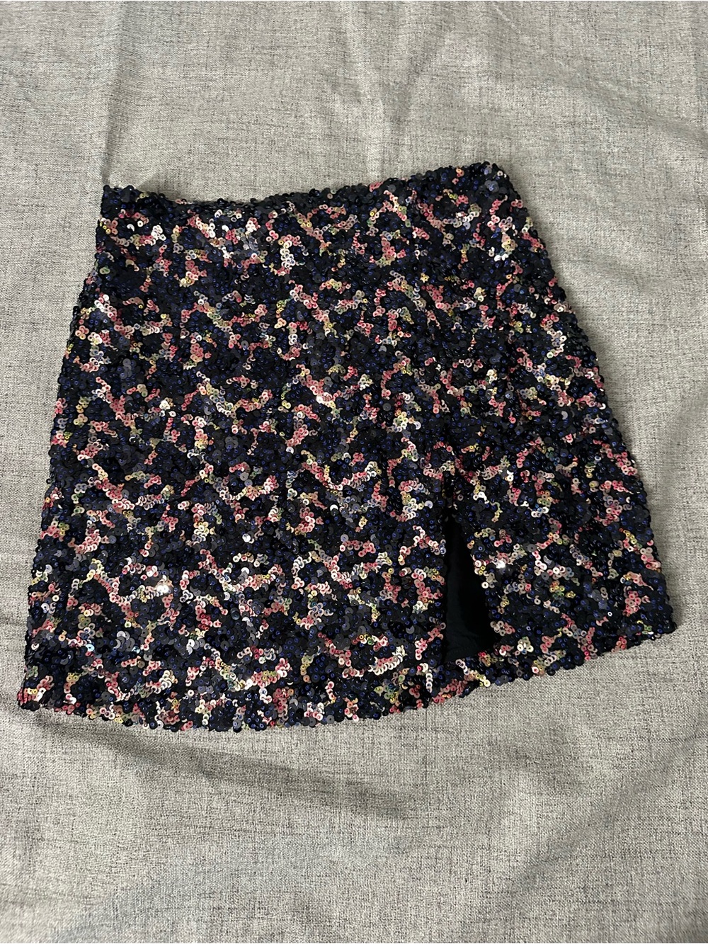 Urban Outfitters Sequin Mini Skirt with Slit Black Mutli